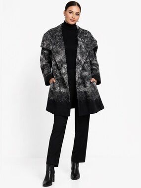 Paraphras Textured Marbled Coat Cozy Winter Chic Black Gray White EUC